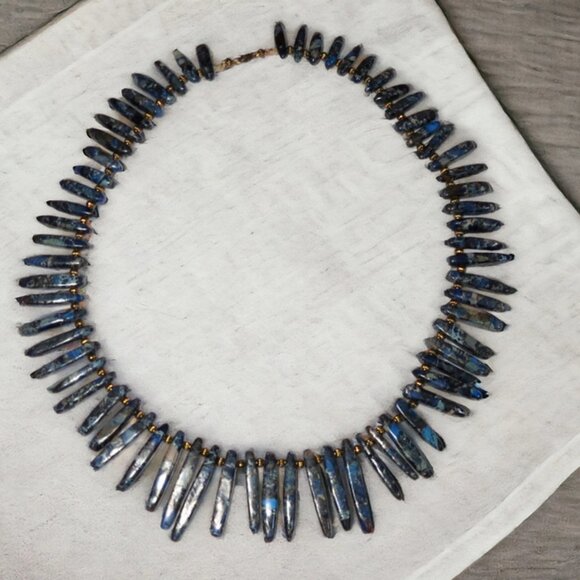 NEW Handmade Blue Jasper Gemstone Spike Statement Necklace. - Picture 5 of 8